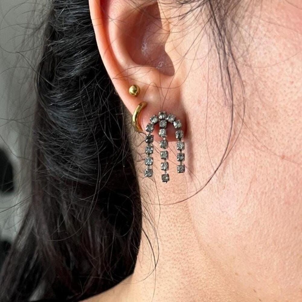 vintage rhinestone‎ drop earrings silver toned post design